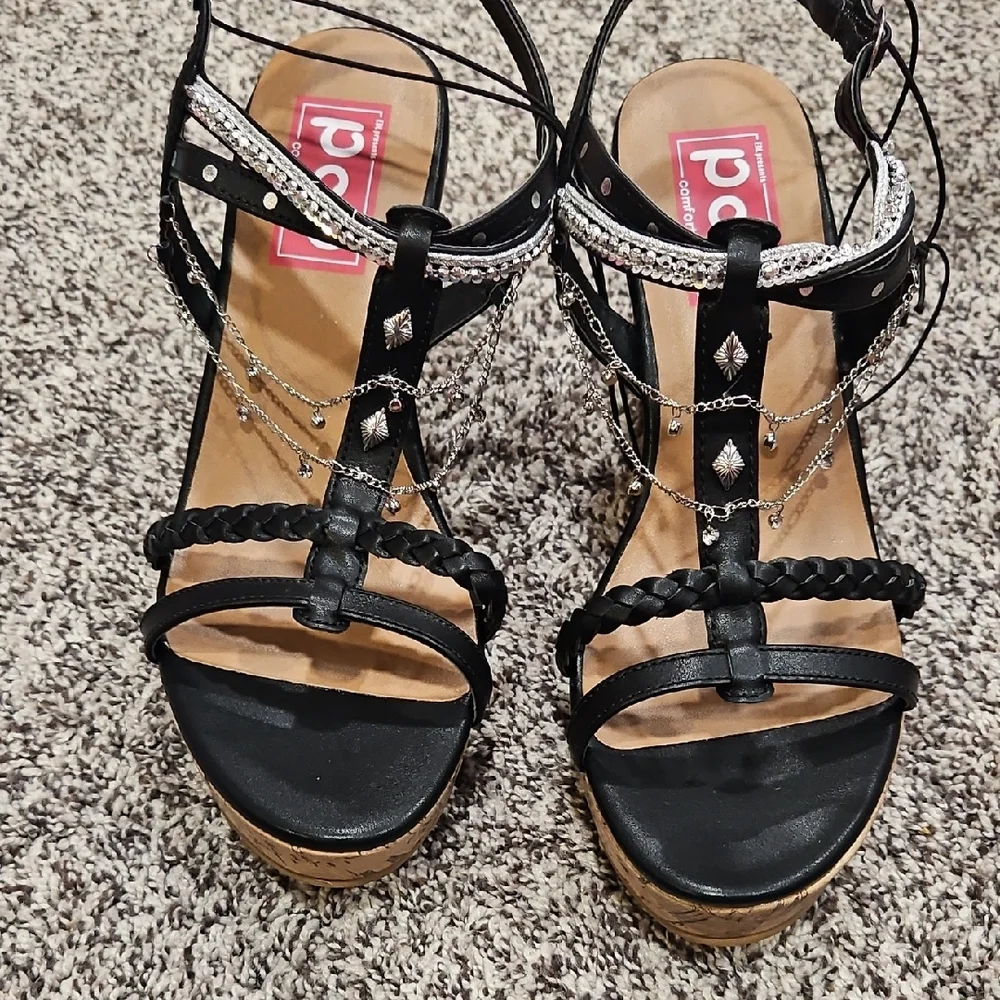 Black and Silver Women's Wedge sandals
